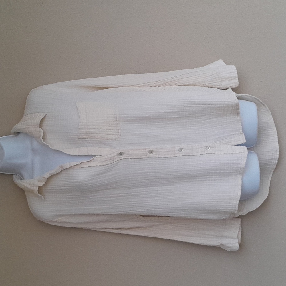 Felicite COTTON Gauzy Crinkle Butter Yellow Button-Up Shirt Large
